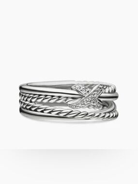 David Yurman X Crossover Band Ring | Sterling Silver with Diamonds, 6mm